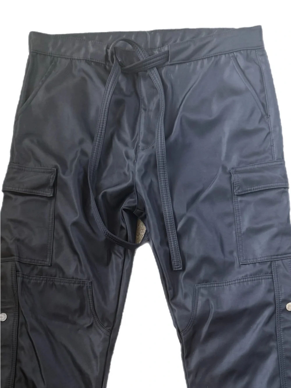 MNML Black Nylon Side Snap Zip Closure Cargo Pants Relaxed Tapered